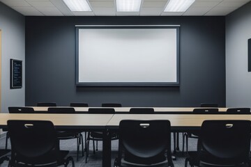 Empty Modern Conference Room with Projection Screen