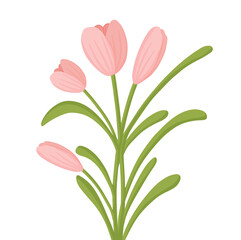 A charming icon of blooming pink tulips with smooth petals and vibrant green stems, radiating warmth and serenity.

