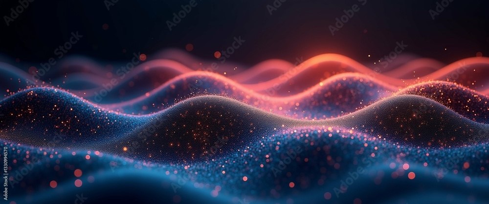 Poster abstract glowing waves of particle data stream visualization background