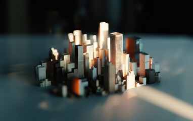Obraz premium Miniature City Model with Warm Lighting on White Surface