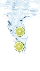 Refreshing Waves Floating Lime Slices Isolate White Background