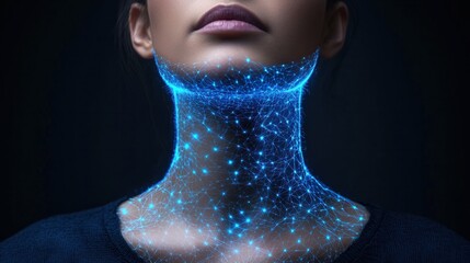 Woman's Neck With Futuristic Light Network Visualization Effect