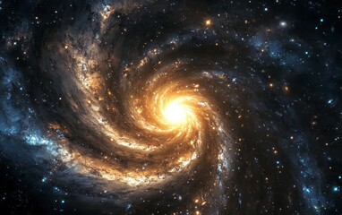 Golden Spiral Galaxy in Deep Space