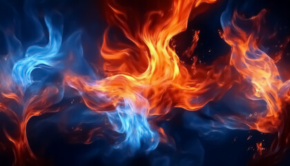 Fiery and Cool Abstract Flame Art - Dynamic Energy and Contrast