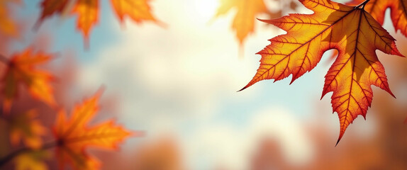 Fototapeta premium Vibrant autumn leaves create a dreamy, warm, and inviting bokeh background