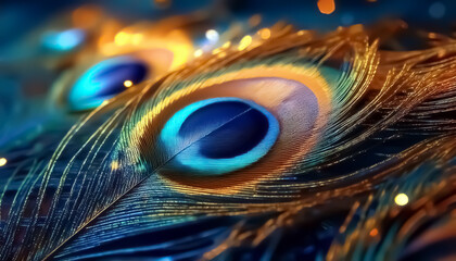 Obraz premium Vibrant Close-Up of Peacock Feathers with Eye-Catching Patterns
