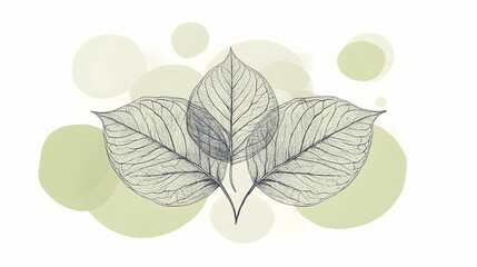 Elegant botanical illustration of three skeletonized leaves against a soft, abstract green background. Ideal for nature-inspired designs, wellness brands, or stationery.