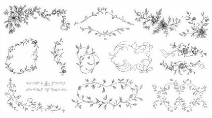Obraz premium A set of black and white floral designs