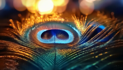 Vibrant Close-Up of a Peacock Feather with Iridescent Colors