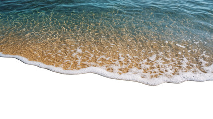 Soft wave gently crashing on sandy beach with transparent background