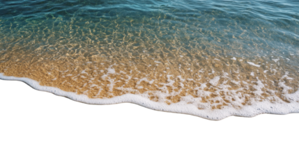 Soft wave gently crashing on sandy beach with transparent background