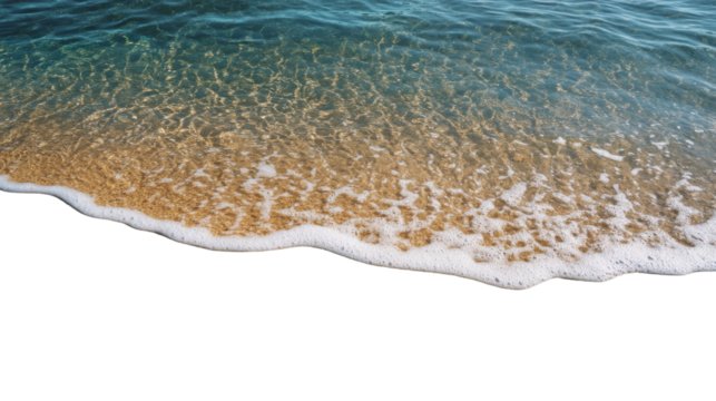 Soft wave gently crashing on sandy beach with transparent background