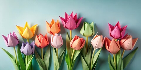 Obraz premium Delicate tulips arranged in origami style, floral arrangement