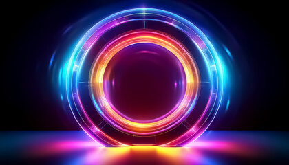 Vibrant Neon Circular Light Abstract on Dark Background