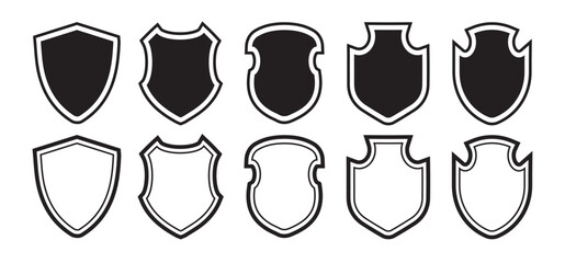 Shield icon set in vintage style. Protect shield security icon set. Protect shield security icons. Shield badge quality symbol.