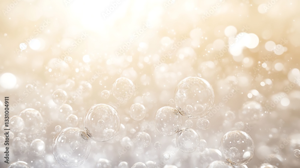 Aufkleber Soft bubbles against a bright, ethereal background create a dreamy, serene atmosphere.