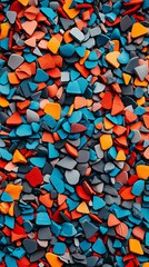 A vibrant array of colorful, small stones in shades of blue, red, orange, and gray, creating a visually striking texture.