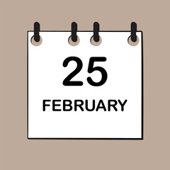 February 25. Daily Calendar icon for design. Simple design for business brochure, flyer, print media, advertisement. Easily editable.