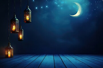 Islamic Ramadan Background with Lanterns and Moon. Perfect for Cards Banners and Invitations 