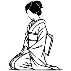 Japanese Woman Wearing Kimono Bowing.