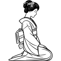 Japanese Woman Wearing Kimono Bowing.