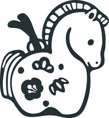 年賀2026　年賀状　2026　令和八年　土鈴　午年　午　馬年　馬　うま年　ウマ　手描き　イラスト