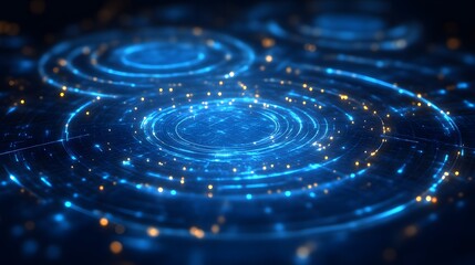 Fototapeta premium Glowing Blue Concentric Circles Abstract Digital Art