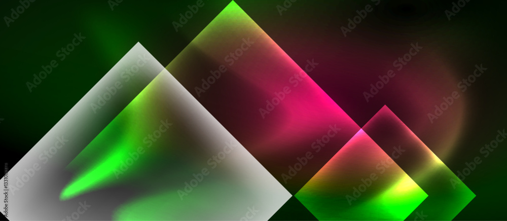Poster glass squares with neon shiny light abstract background