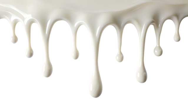 milk dripping isolated on transparent white background, clipping path