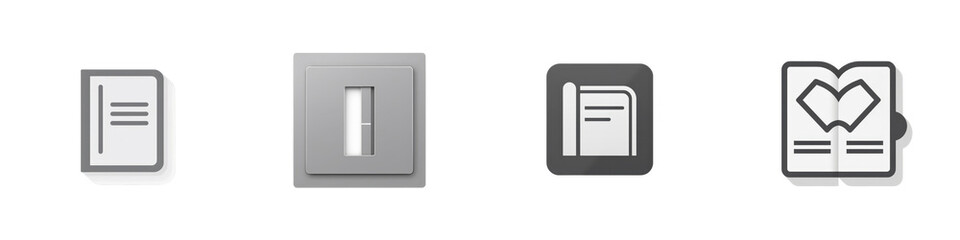 Four document icons displayed against a plain white background, showing various paper and file related motifs isolated on white or transparent