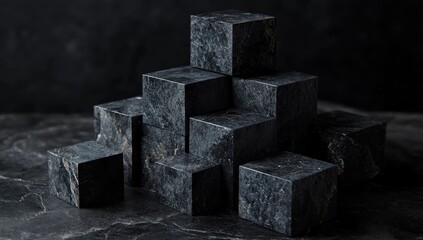 Dark cubes pyramid on dark stone