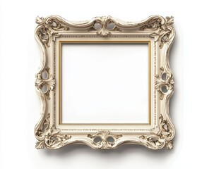 Ornate Off White Picture Frame with Gold Accents on White Background