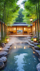 Japanese Spa Experience: Outdoor Onsen in a Bamboo Sanctuary - Made with Generative AI