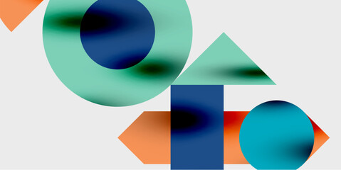 Detailed composition of circles, semicircles, and triangles with glossy effects and smooth gradients. A sleek and modern vector design for creative and tech-inspired projects