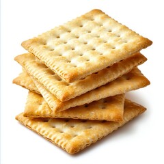 Fototapeta premium Crackers isolated food, cracker, snack, biscuit, bread, baked, cookie, brown, stack, diet, breakfast, sweet, dessert, square, crisp, closeup, crispy, pastry, wheat, meal, bakery, cookies