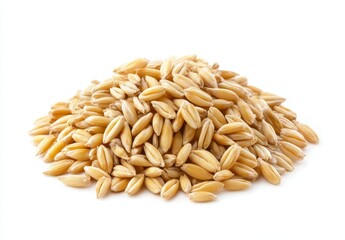 Obraz premium Pile of Beige Oat Groats on White Background