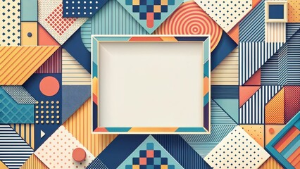 Obraz premium Abstract Geometric Pattern Background with Central Blank Frame for Text or Image