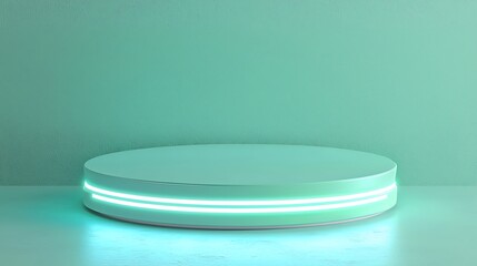 Glowing Neon-Trimmed Podium in Pastel Seafoam