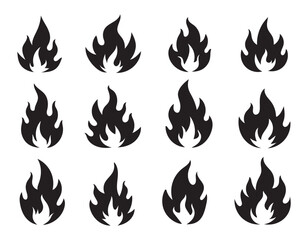 Fire icon collection. Fire flame symbol. Bonfire silhouette logotype. vector illustration