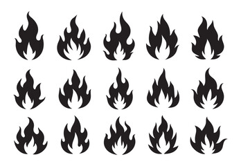 Fire icon collection. Fire flame symbol. Bonfire silhouette logotype. vector illustration