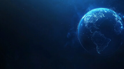 Obraz premium Abstract blue planet Earth made of low-poly polygons with glowing dots and lines