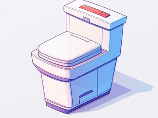 Pixel Art Toilet Light Blue and White Isometric Illustration