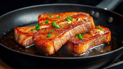 Crispy Bacon Sizzling in a Pan: A Close-Up Food Photography Shot AI Generated
