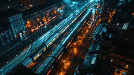 Night Cityscape: Trains and Urban Lights