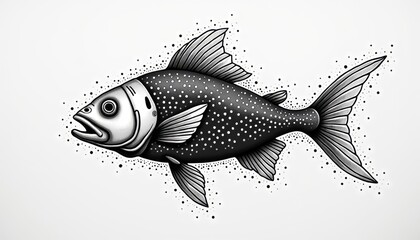 Fototapeta premium Expressive Fish Eye Dotwork Illustration for Tattoo Design Website Graphics Black Ink Marine Theme
