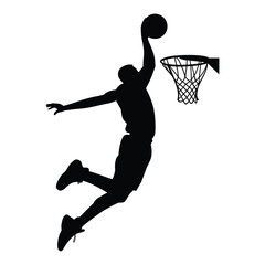 Basketball dunking Silhouette, Vector, Icon, Logo, White Background.