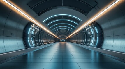 Obraz premium Futuristic Spaceship Corridor: A Glimpse into Sci-Fi Architecture