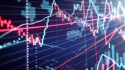 Dynamic Digital Display of Financial Stock Market Data Fluctuating Graphs and Charts Illustrating Economic Trends, Investment Analysis, and Strategies in Vibrant Colors - Powered by Adobe