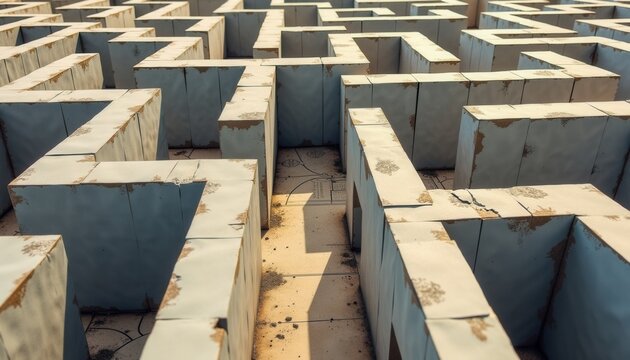 Aerial view of complex maze structure for puzzle websites and problem-solving presentations