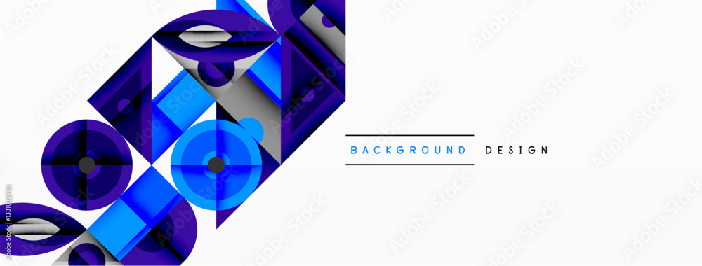 Aufkleber Geometric abstract composition with intersecting shapes, circles, triangles, and gradients, blending vibrant colors and dynamic contrasts to create a modern, futuristic visual design